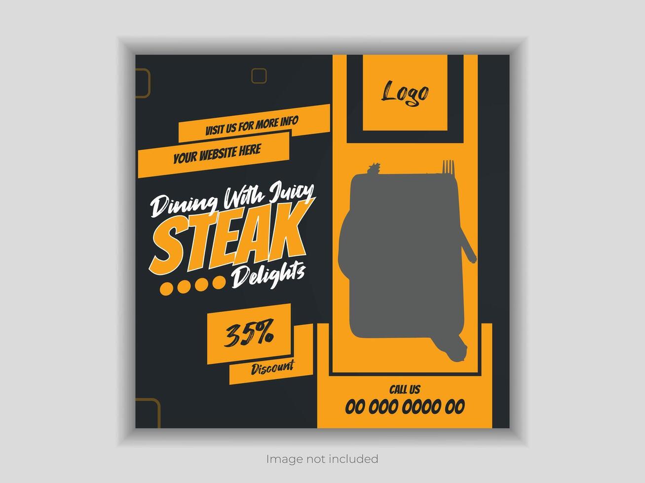 Steak food social media design in black background color vector