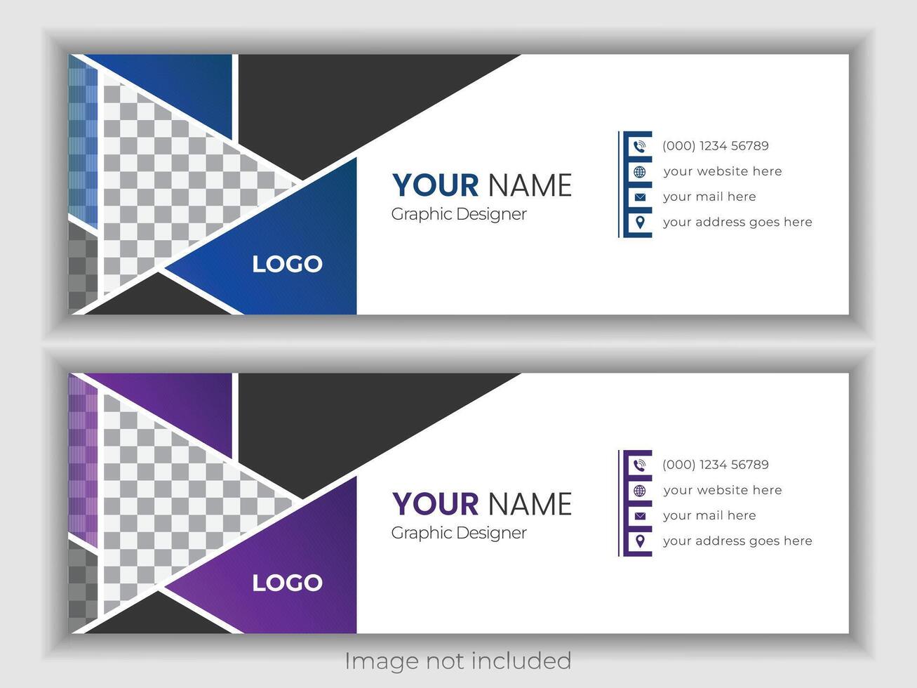 Email signature design in purple and blue color vector