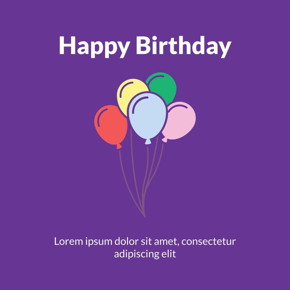 cumpleaños invitación tarjeta con un alegre cumpleaños tema en un plano diseño vector