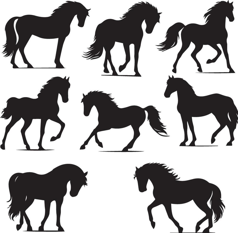 caballo silueta animal conjunto aislado en blanco antecedentes. negro caballos gráfico elemento ilustración.alto resolución jpg, eps 10 incluido vector