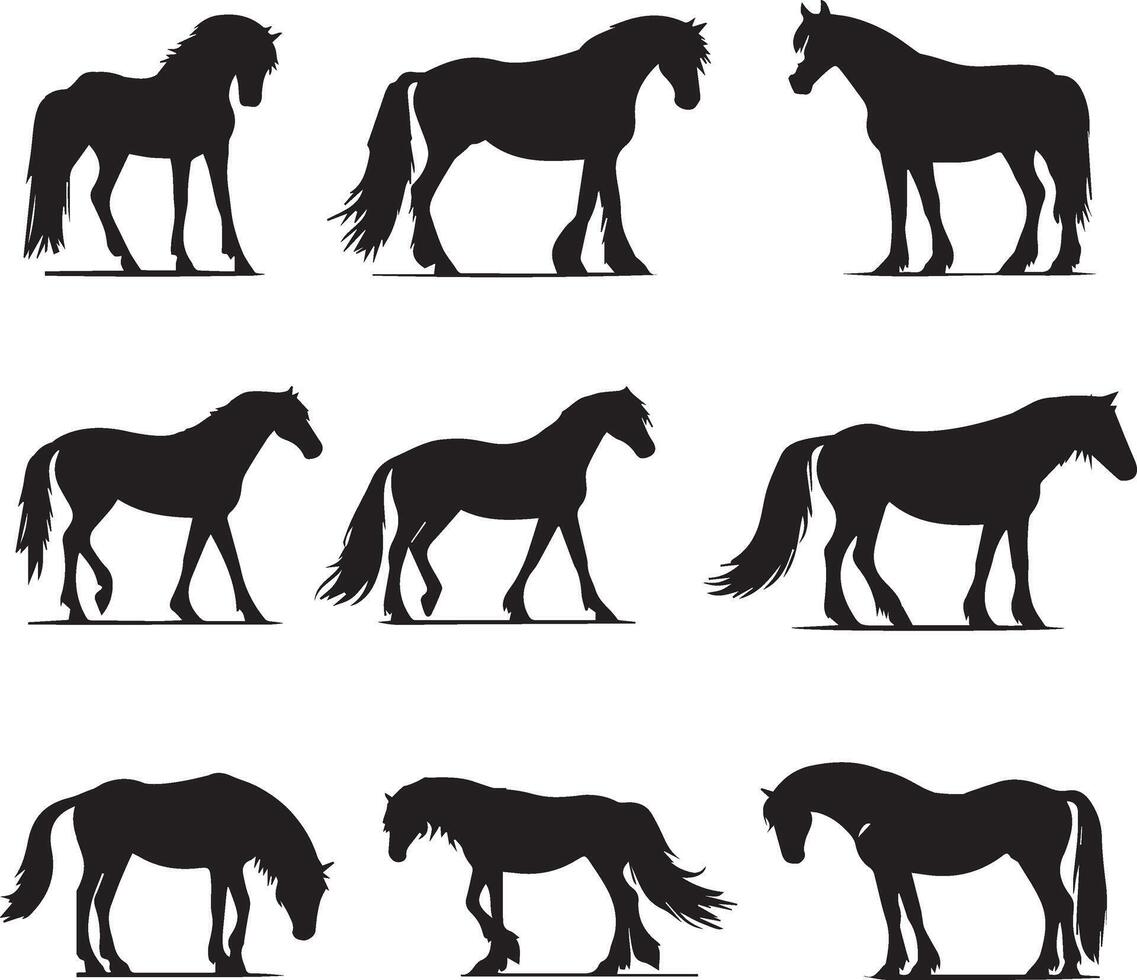 Horse silhouette animal set isolated on white background. Black horses graphic element illustration.High Resolution JPG, EPS 10 included vector