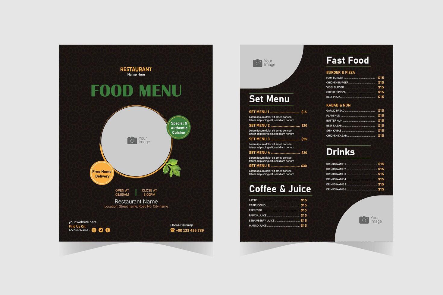 Modern Restaurant Menu Template in Black color vector