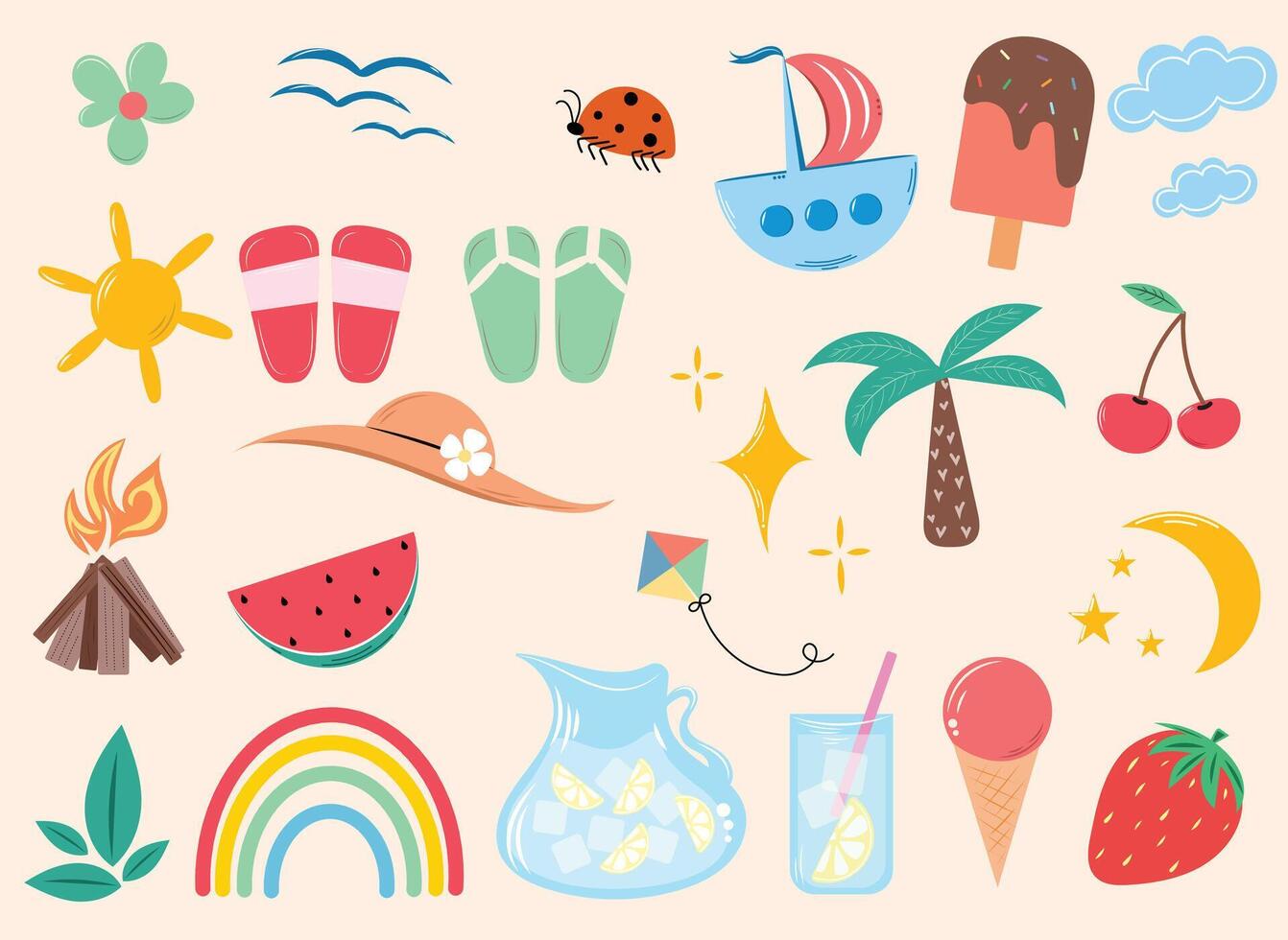 Set of summer elements. Summertime set. vector