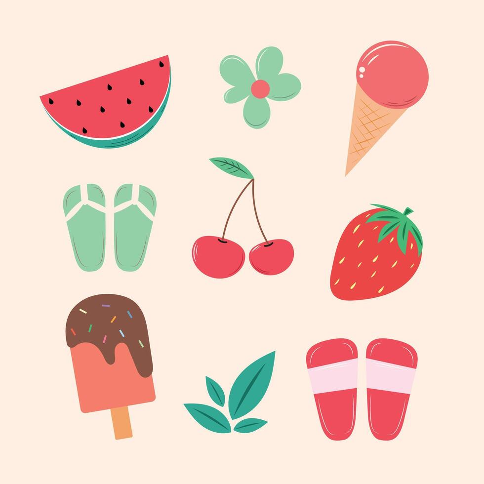 Summer set with berries and ice cream vector