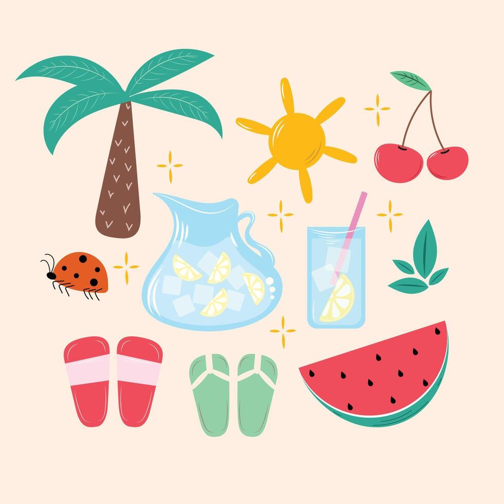 Tropical summer set. Vacation mood vector