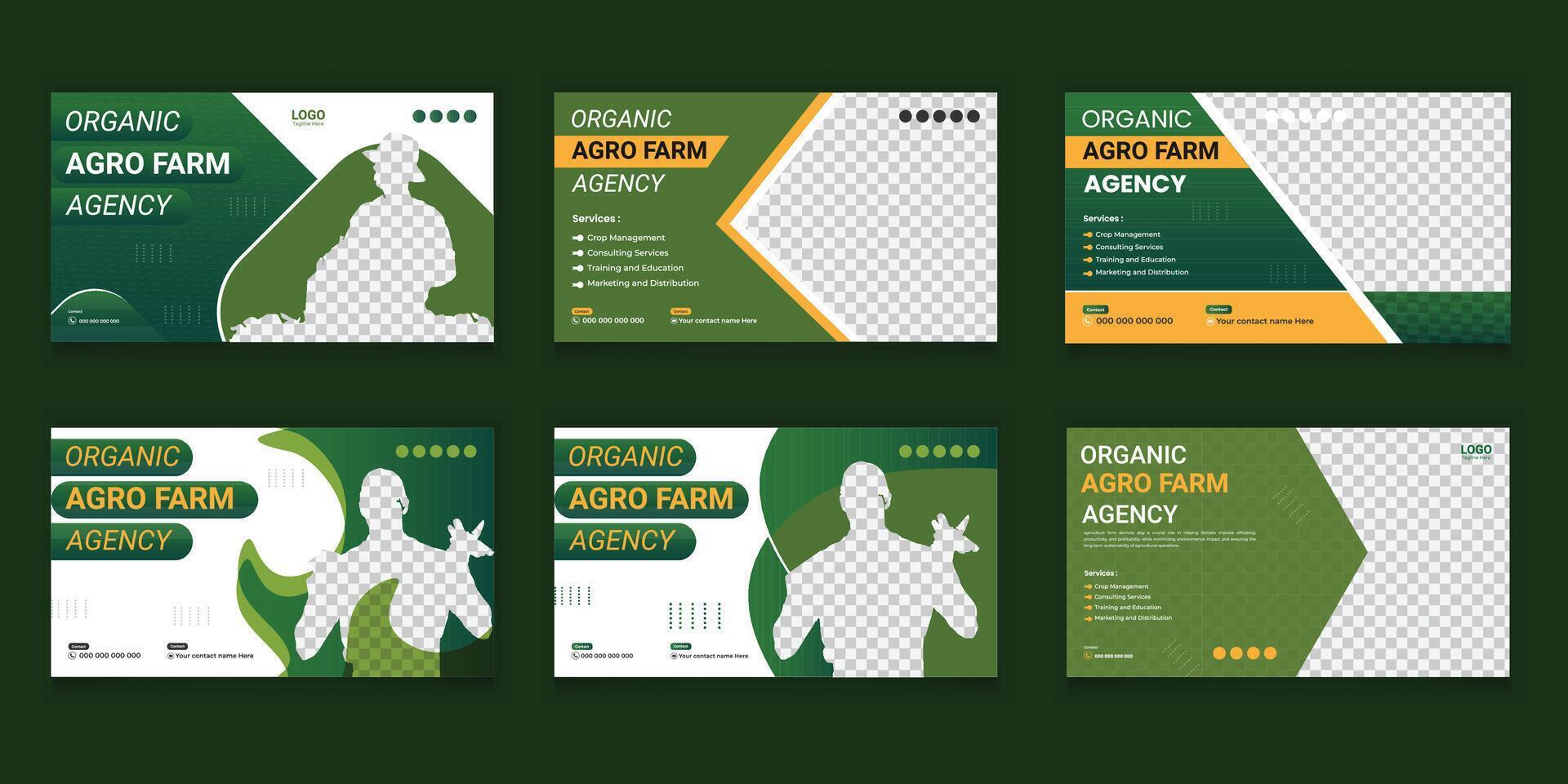 agricultura servicios y césped cuidado jardín cubrir enviar haz y web bandera conjunto miniatura diseños vector
