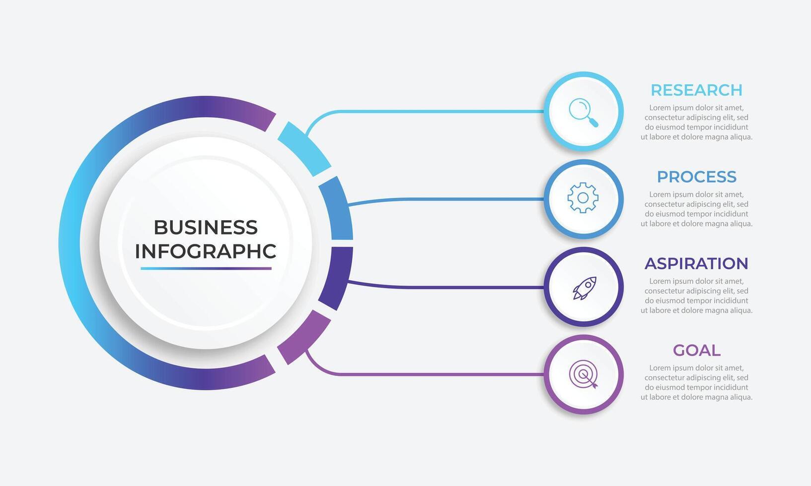 moderno infografía modelo. creativo circulo elemento diseño con márketing iconos negocio concepto con 4 4 opciones, pasos, secciones. vector