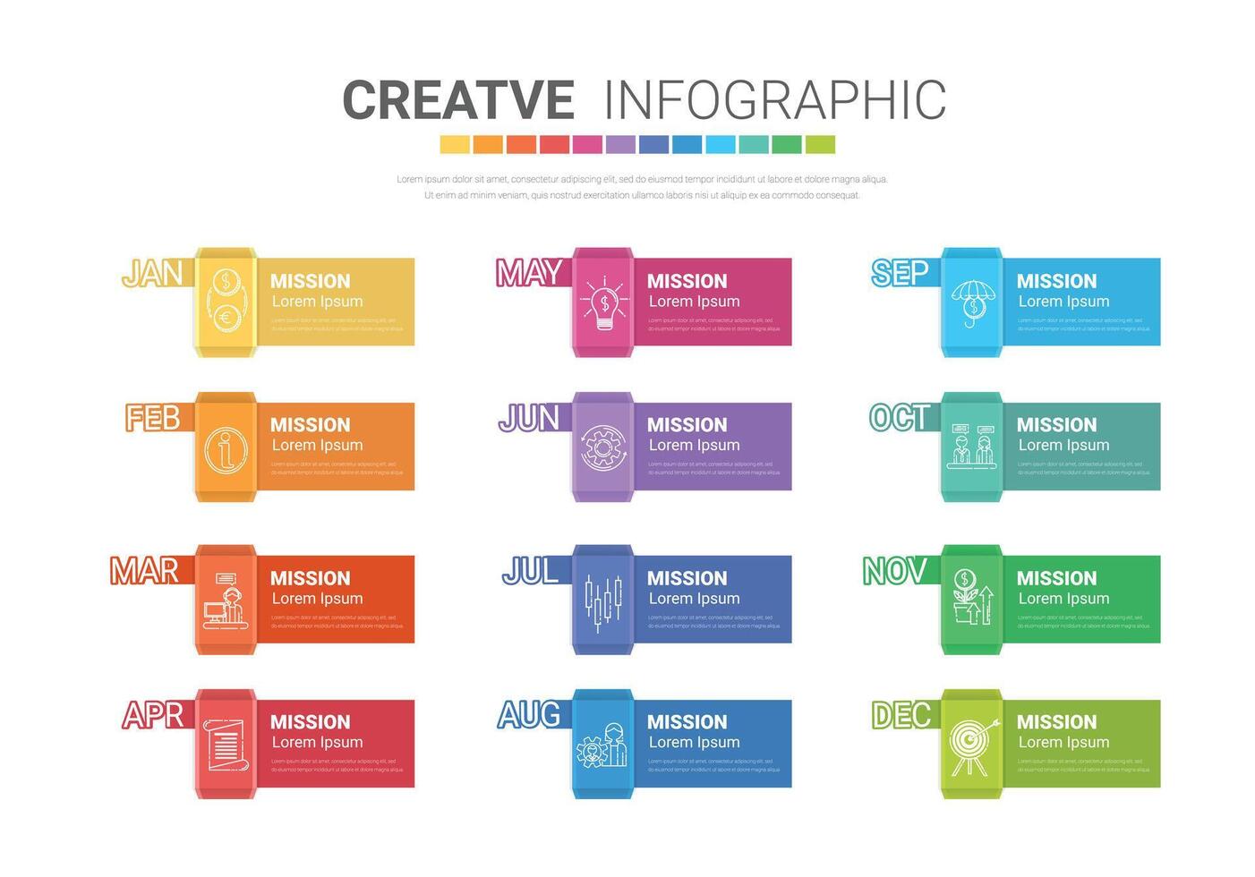 Presentation graph, Business infographics template for 12 months, 1 year. vector