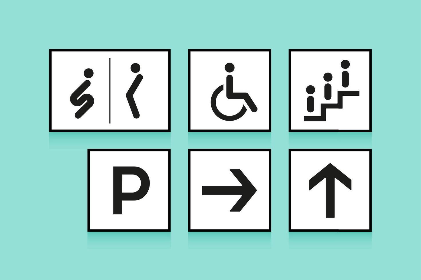 Set of navigation signs. Icons toilet or WC, arrow and escalator on white background. illustration. vector