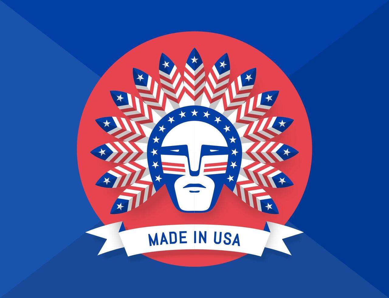 Icon of American man with Indian chief feathers on the head vector
