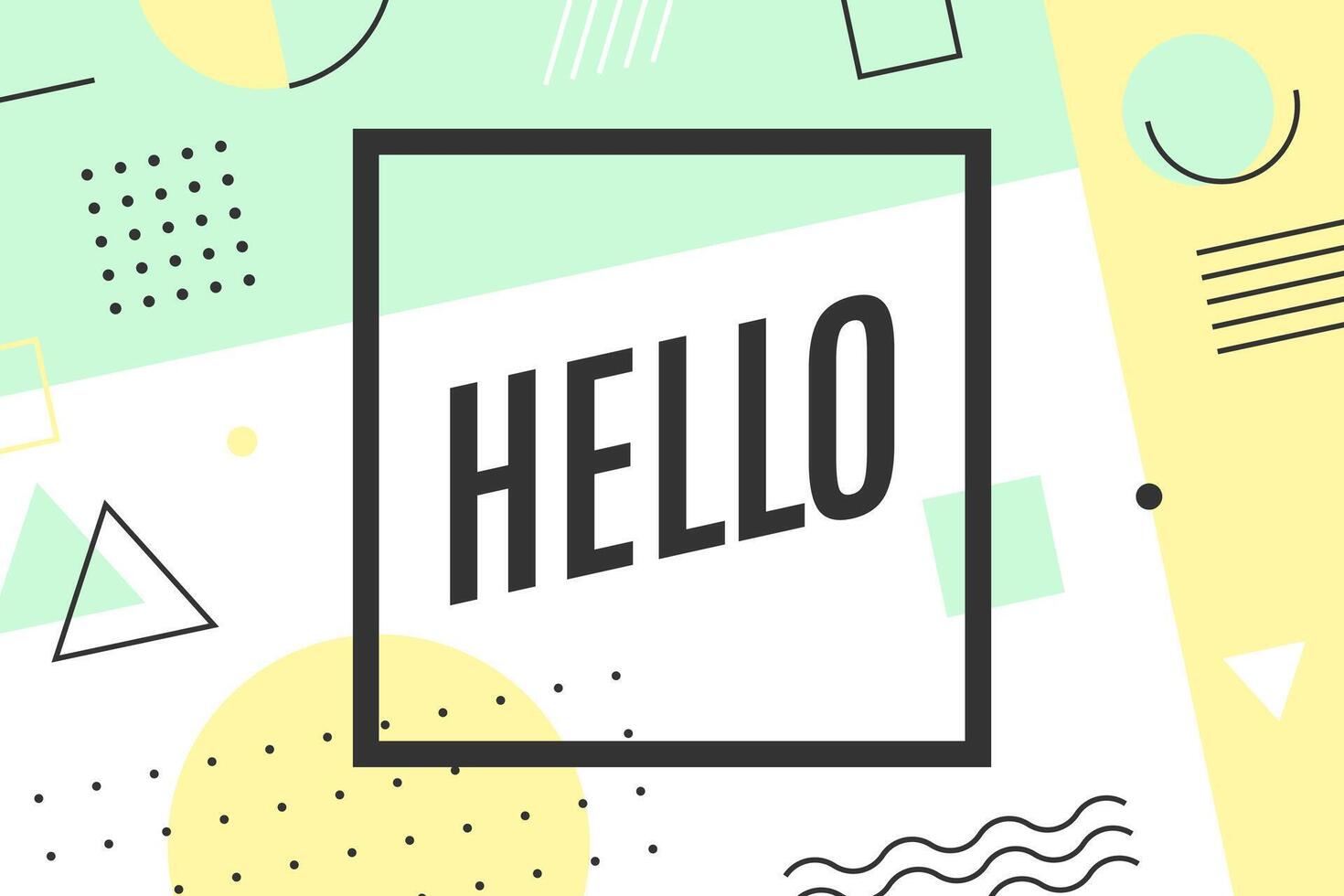 Hello. Poster in graphic memphis style vector