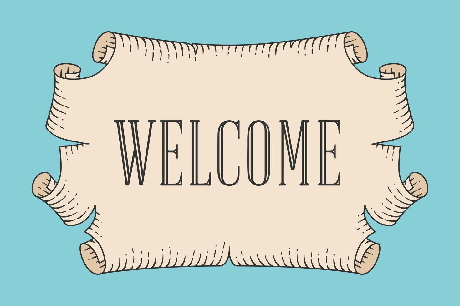 Greeting card with old vintage ancient scroll and word Welcome vector