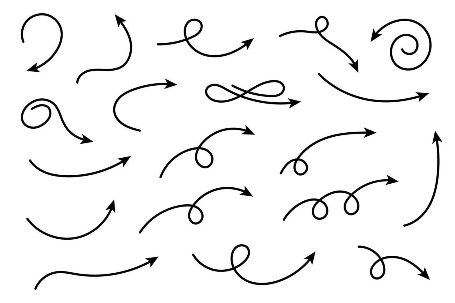 colección de línea flechas conjunto sencillo curvo mano dibujado flechas colección de punteros vector