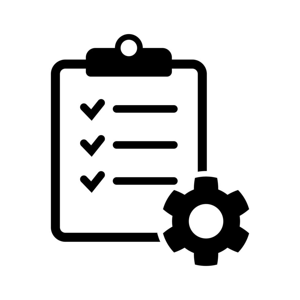 Clipboard with gear isolated icon. Technical support check list icon. Management flat icon concept. Software development. vector