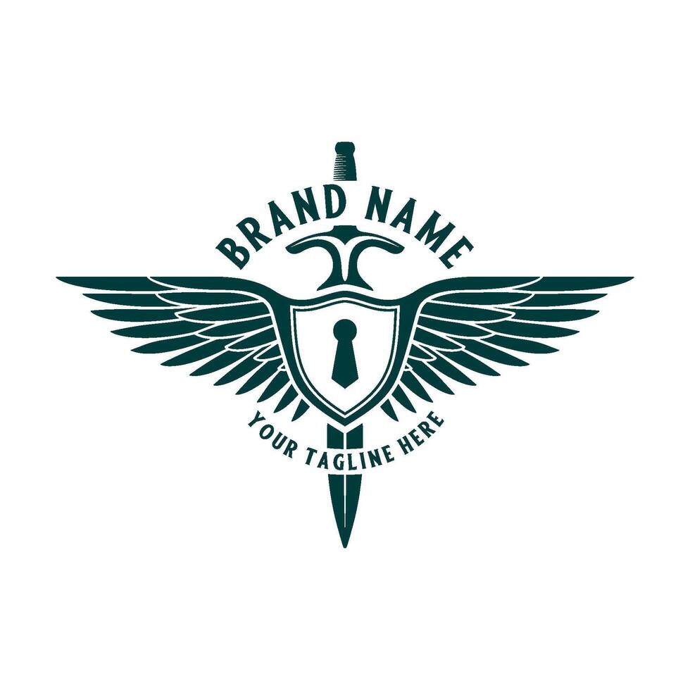 shield logo design, sword and wings symbol for security and protection team vector