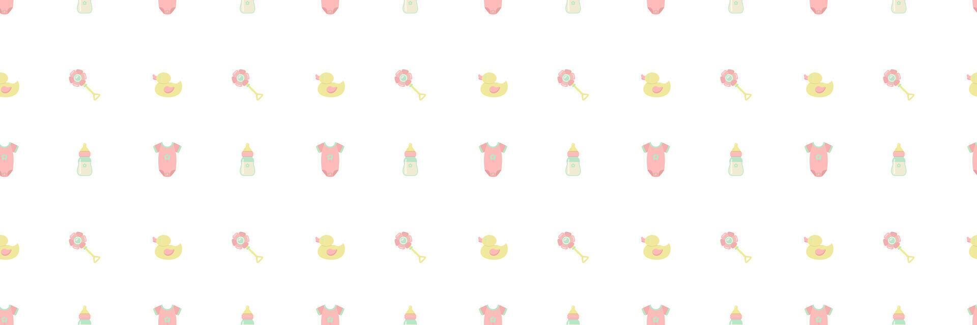 Simple seamless pattern with baby items. Cute print for nursery wallpaper and bedding design. vector