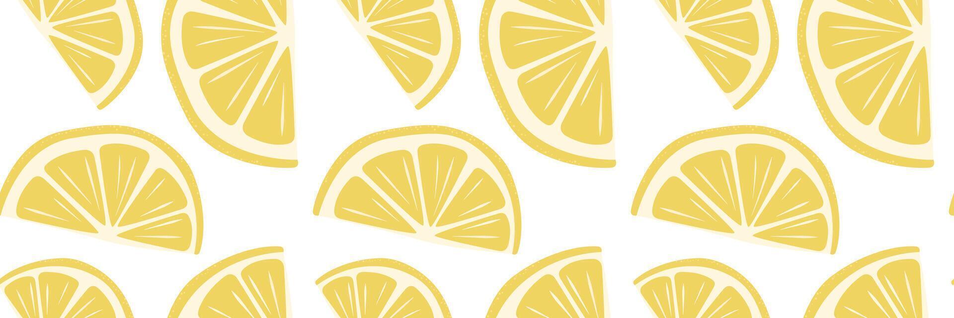 Trendy summer exotic seamless pattern with semicircular yellow lemon slices. Print for juice glasses, cocktail menu, children's clothing, magazine covers, notebooks. Background for design of banner vector