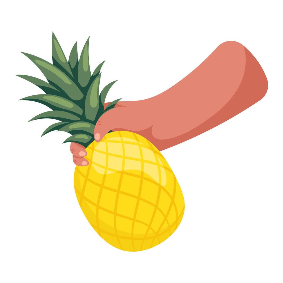 Pineapple in hand. Ripe juicy fruit illustration. Bright cartoon flat clipart vector