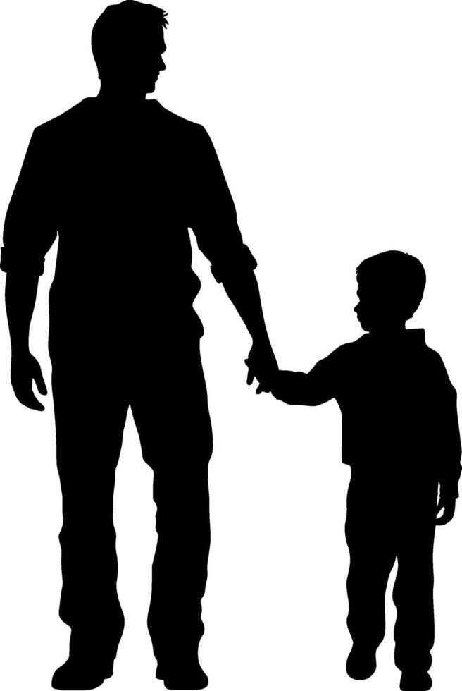 black silhouette of a child with his father without background vector