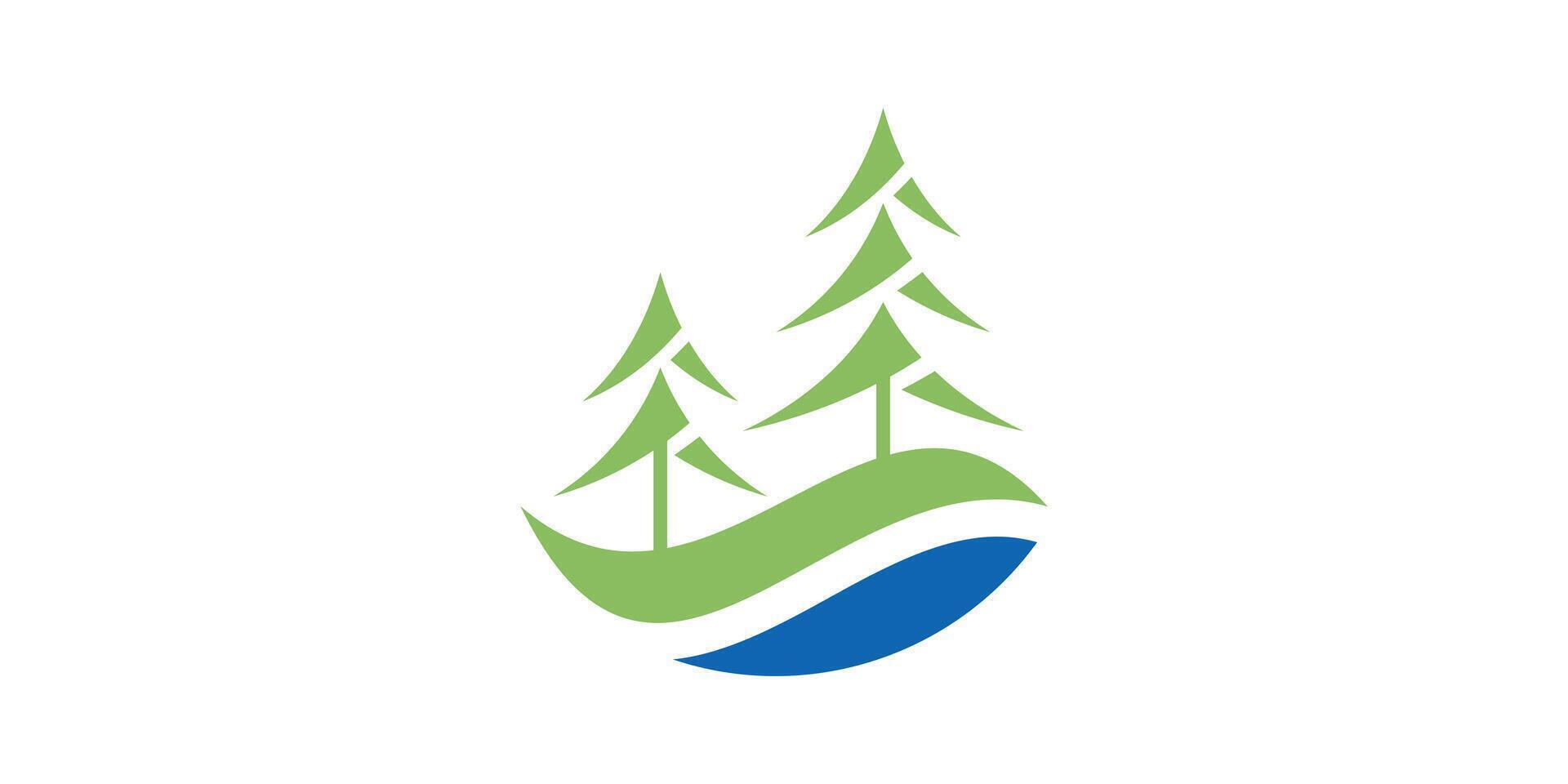 creative logo design tree river, wave, pine, logo design template, icon, symbol, vector