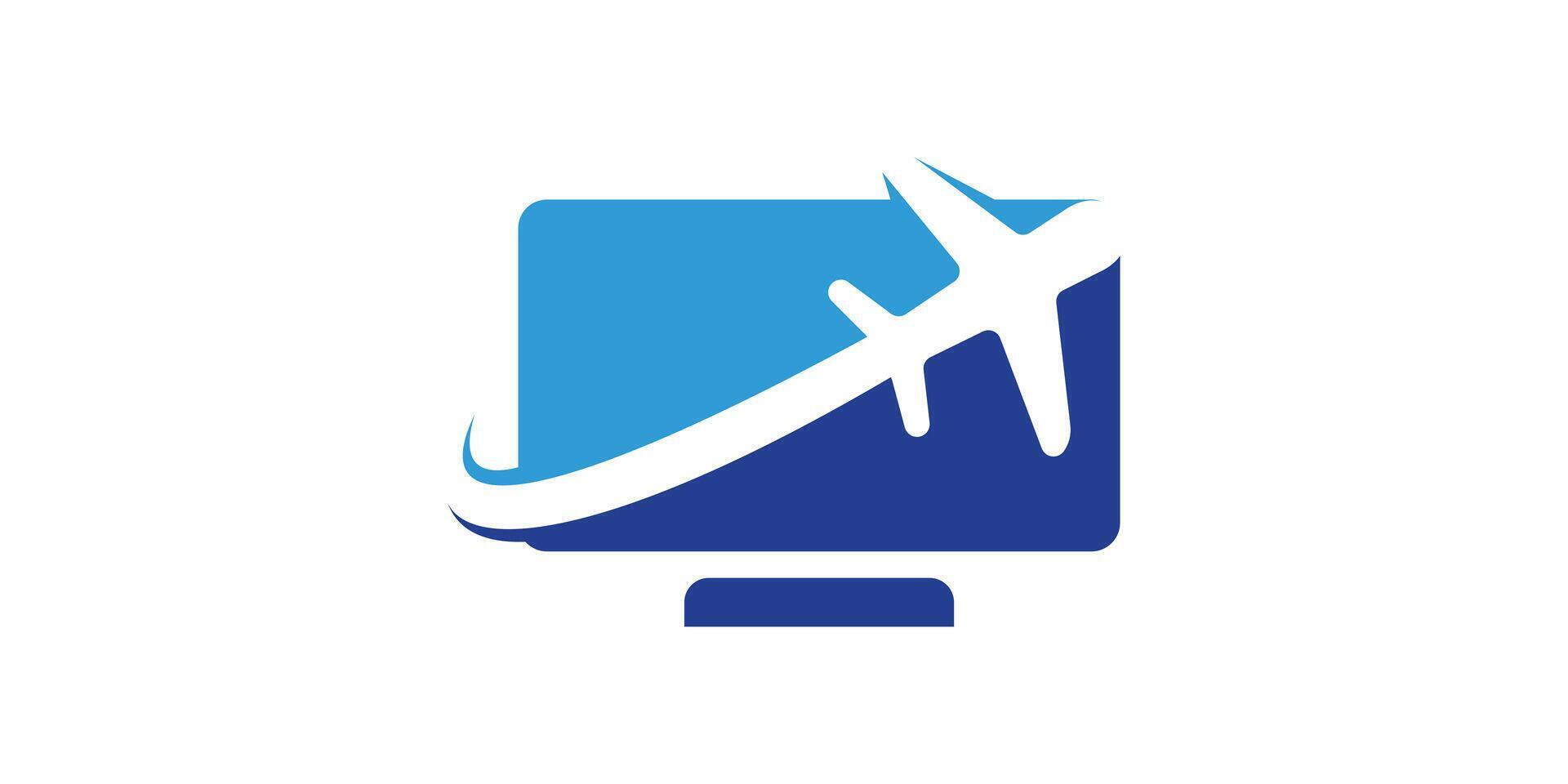 airplane monitor logo design, aviation, digital, logo design template icon, symbol, . vector