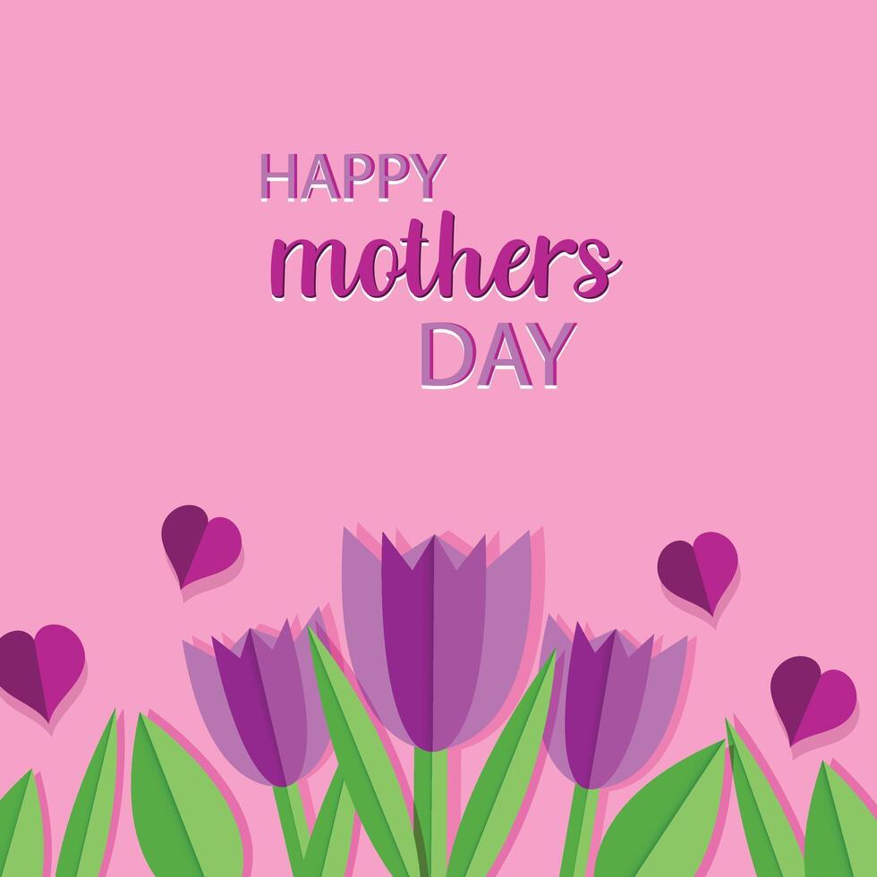 Mother's day greeting card with paper cut style flowers background vector