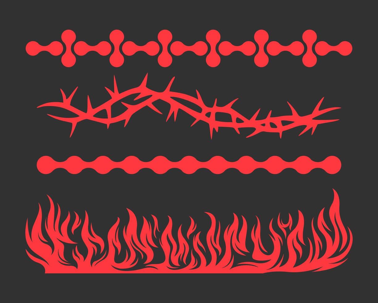 Fire flame anti design sick element set brutalism shape asset acid poster, tattoo, illustration creepy icon, symbol editable vector