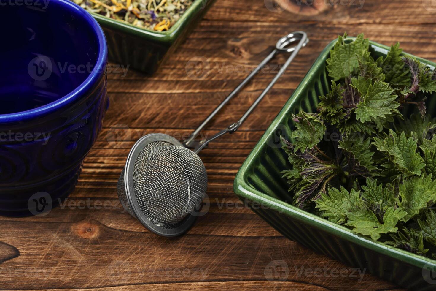 Making of nettle leaves tea. photo