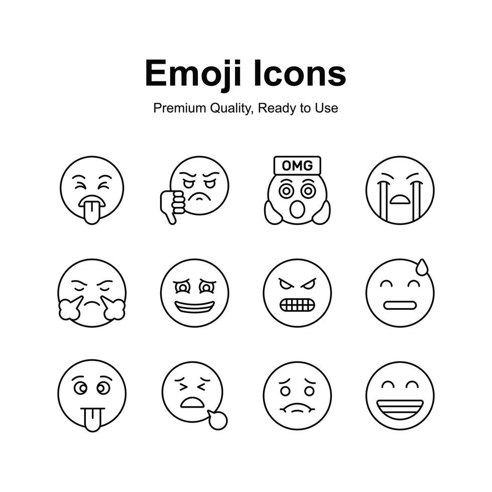 Set of emoji icons, cute expressions design vector