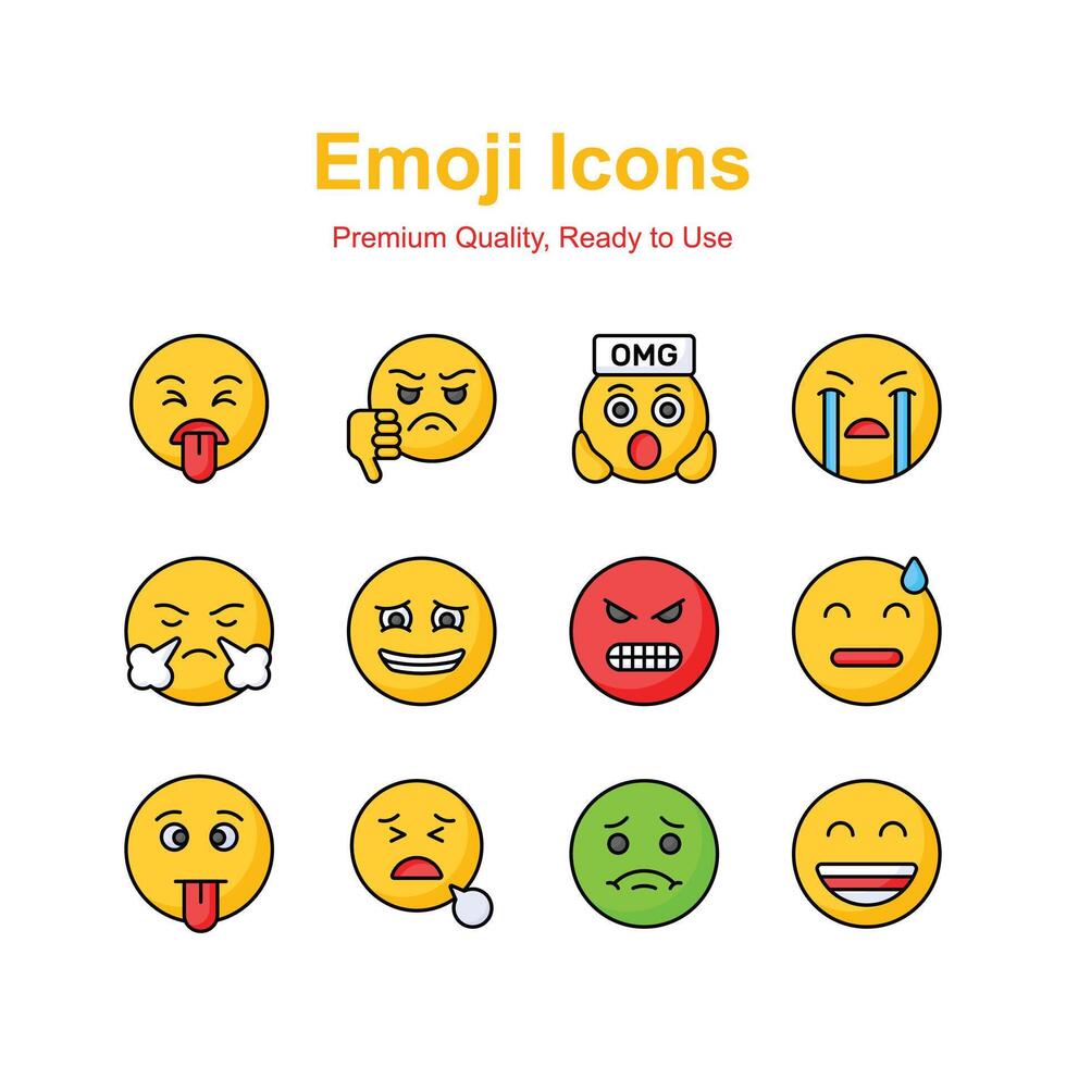 Set of emoji icons, cute expressions design vector