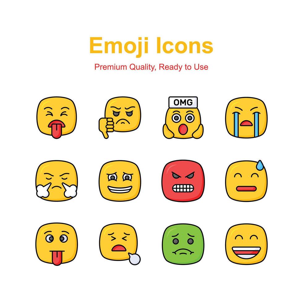 Set of emoji icons, cute expressions design vector