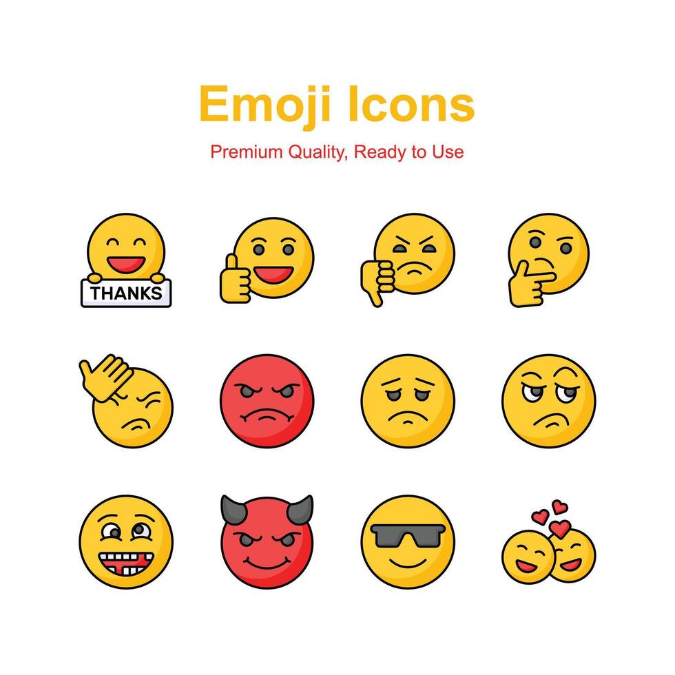 Cute facial expressions, set of emoticons icons, trendy design style vector