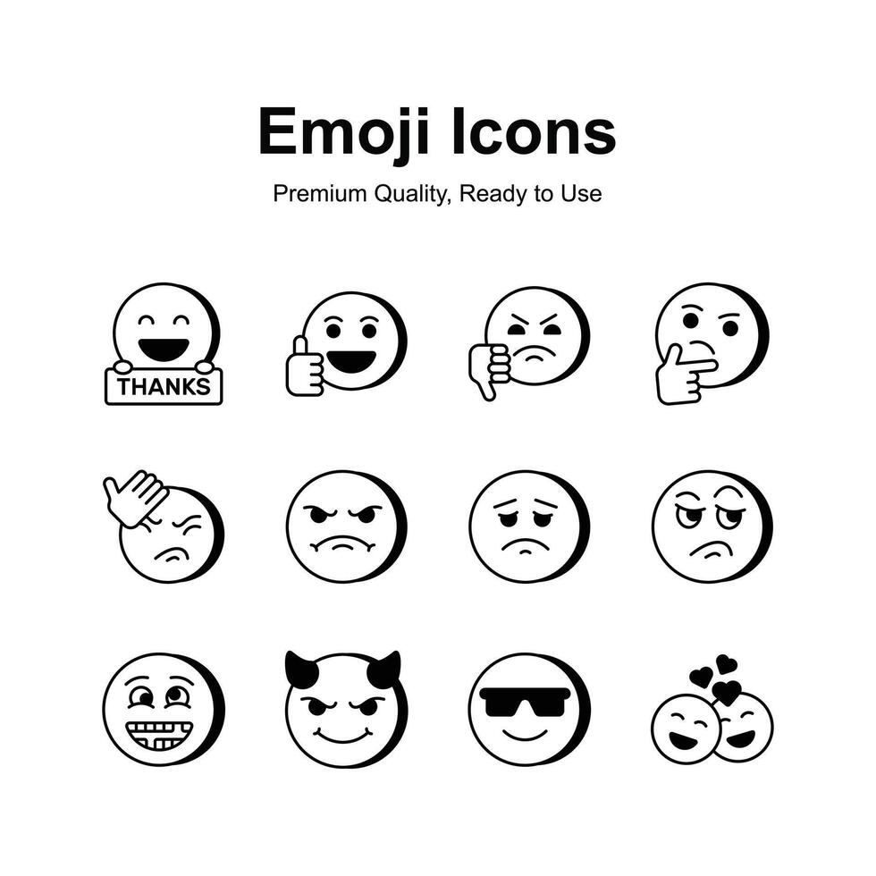 Cute facial expressions, set of emoticons icons, trendy design style vector