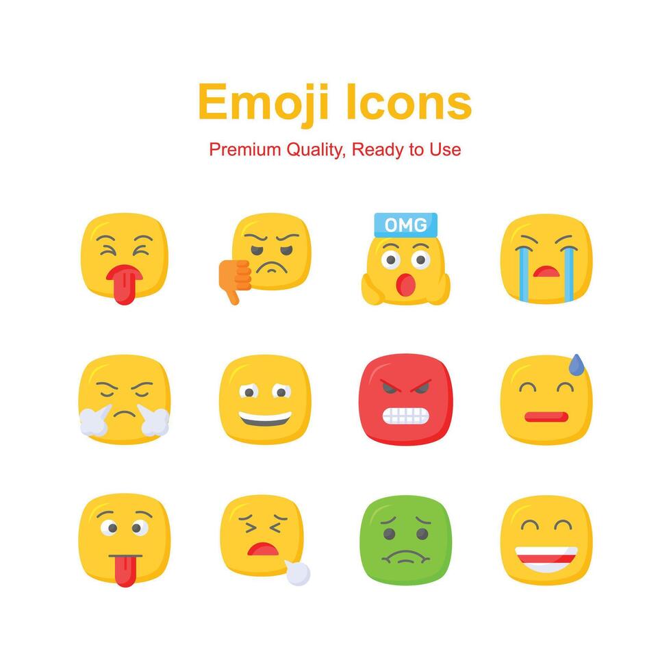 Set of emoji icons, cute expressions design vector