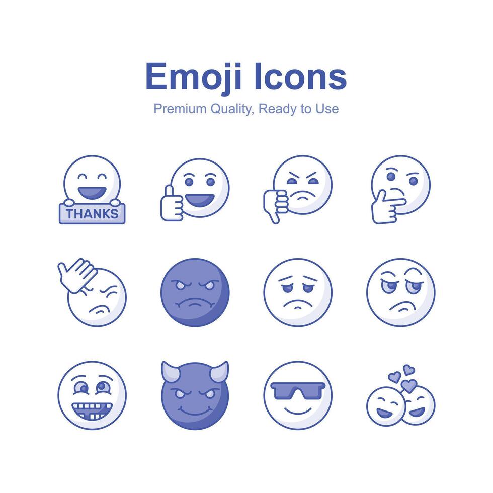 Cute facial expressions, set of emoticons icons, trendy design style vector