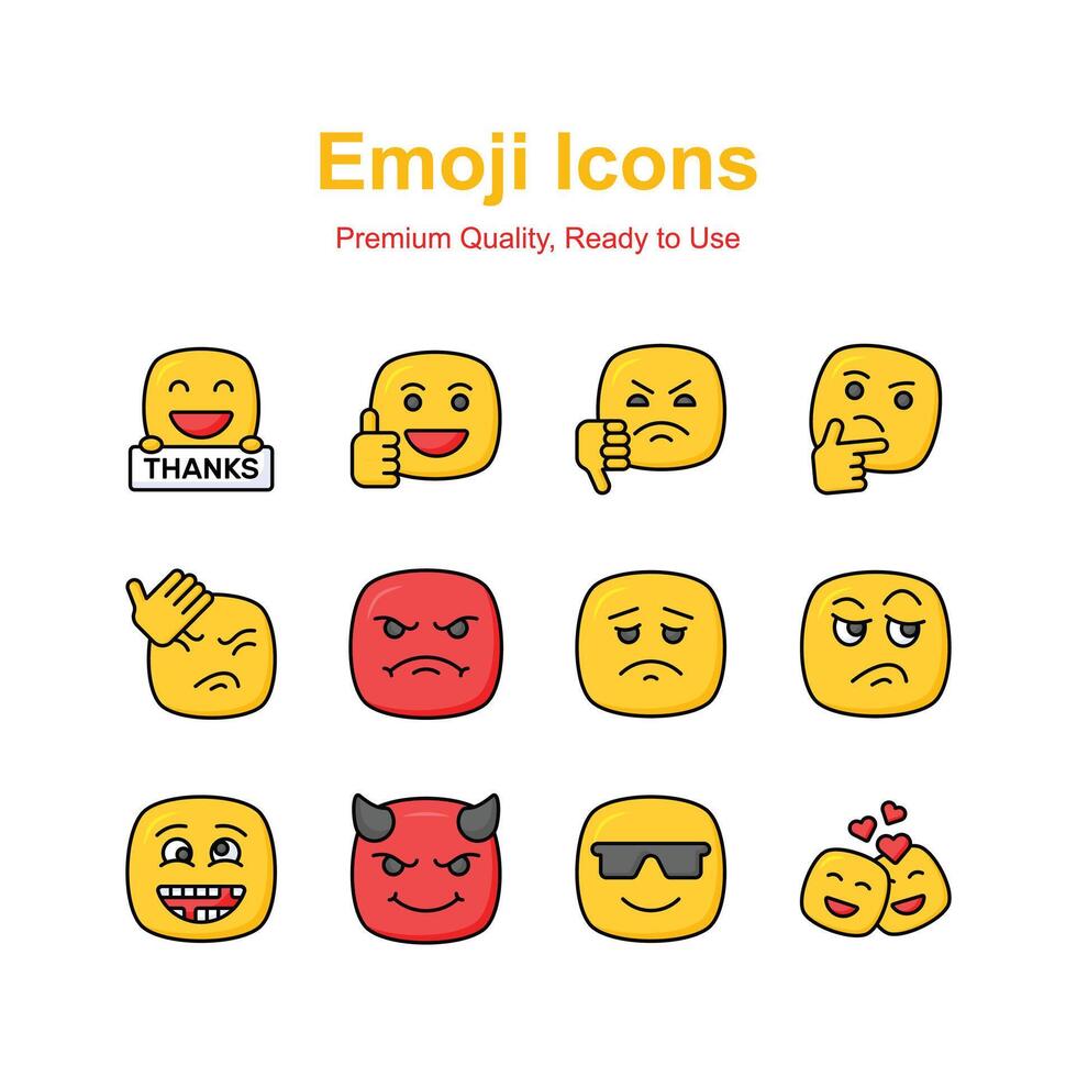 Cute facial expressions, set of emoticons icons, trendy design style vector