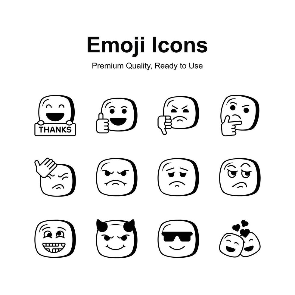 Cute facial expressions, set of emoticons icons, trendy design style vector