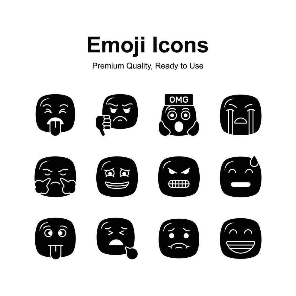 Set of emoji icons, cute expressions design vector