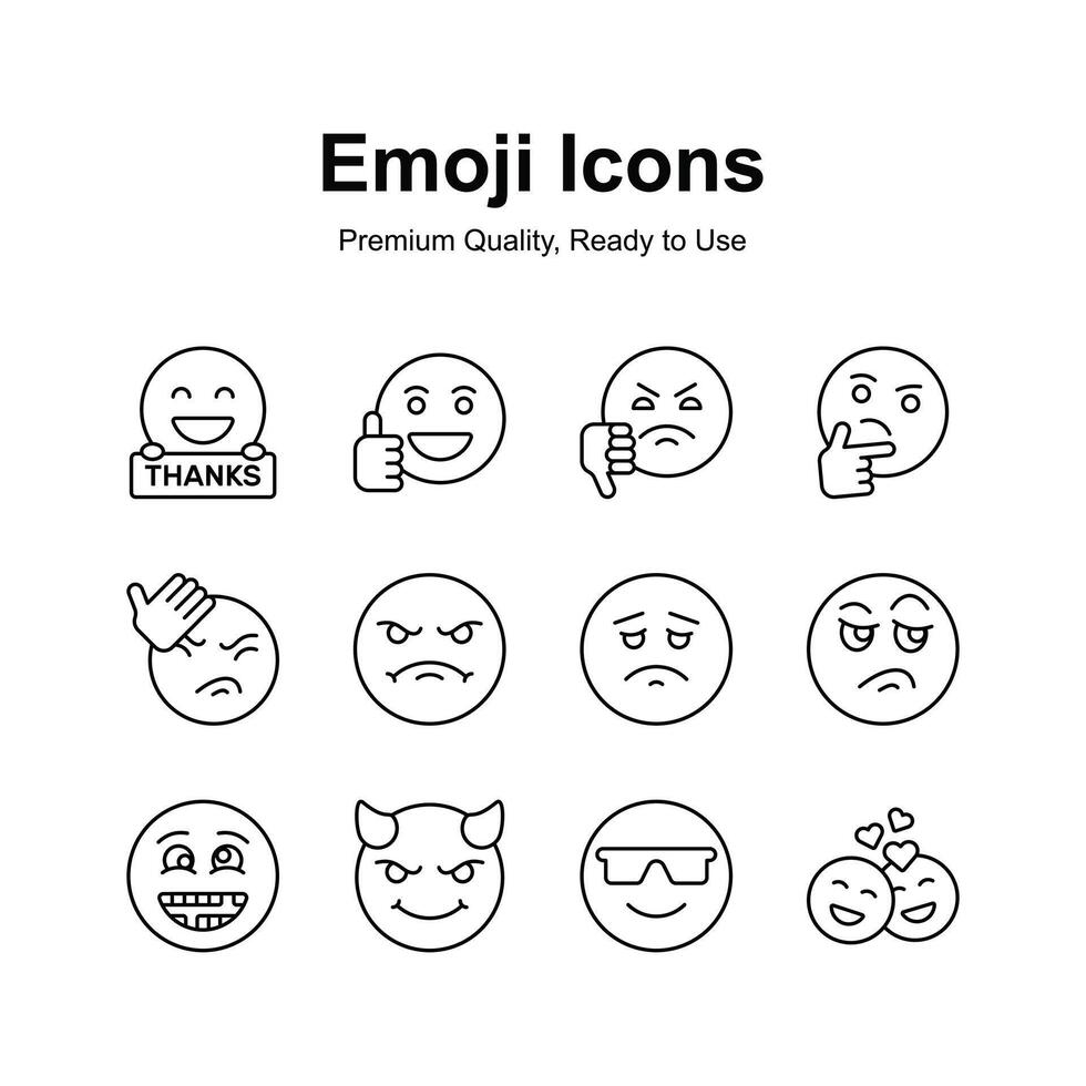 linda facial expresiones, conjunto de emoticones iconos, de moda diseño estilo vector