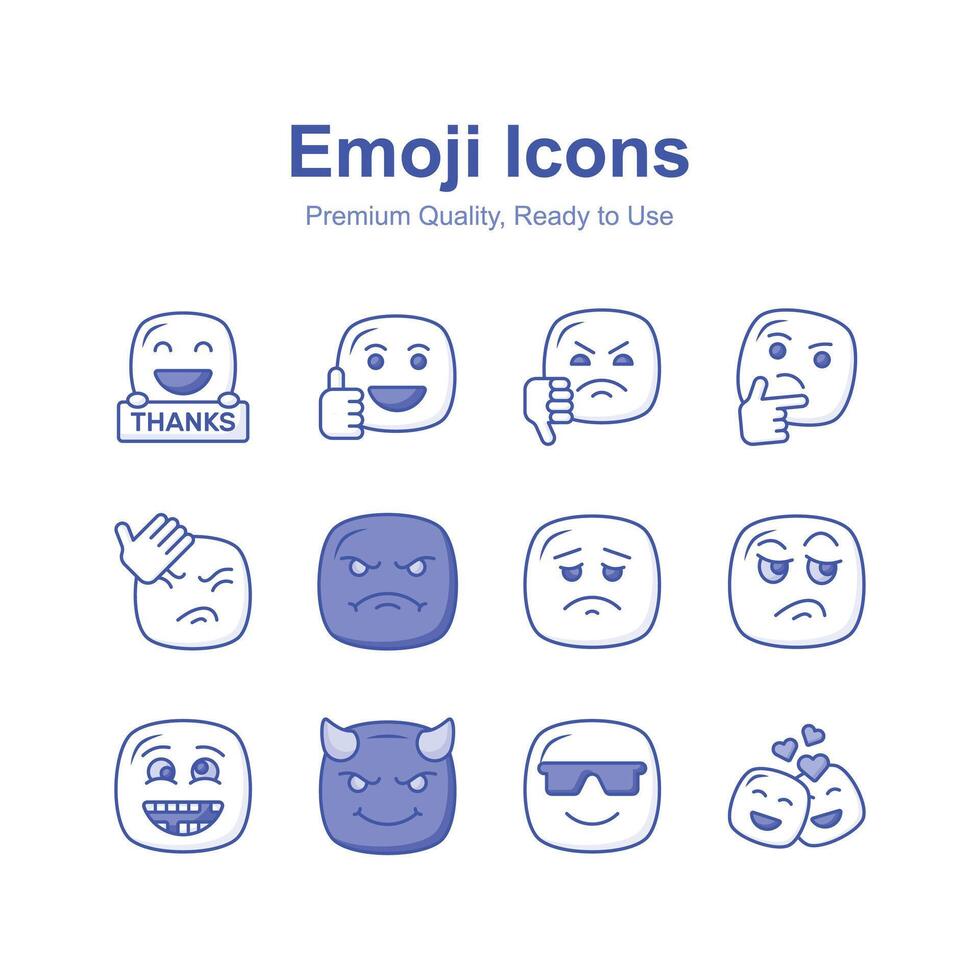 Cute facial expressions, set of emoticons icons, trendy design style vector