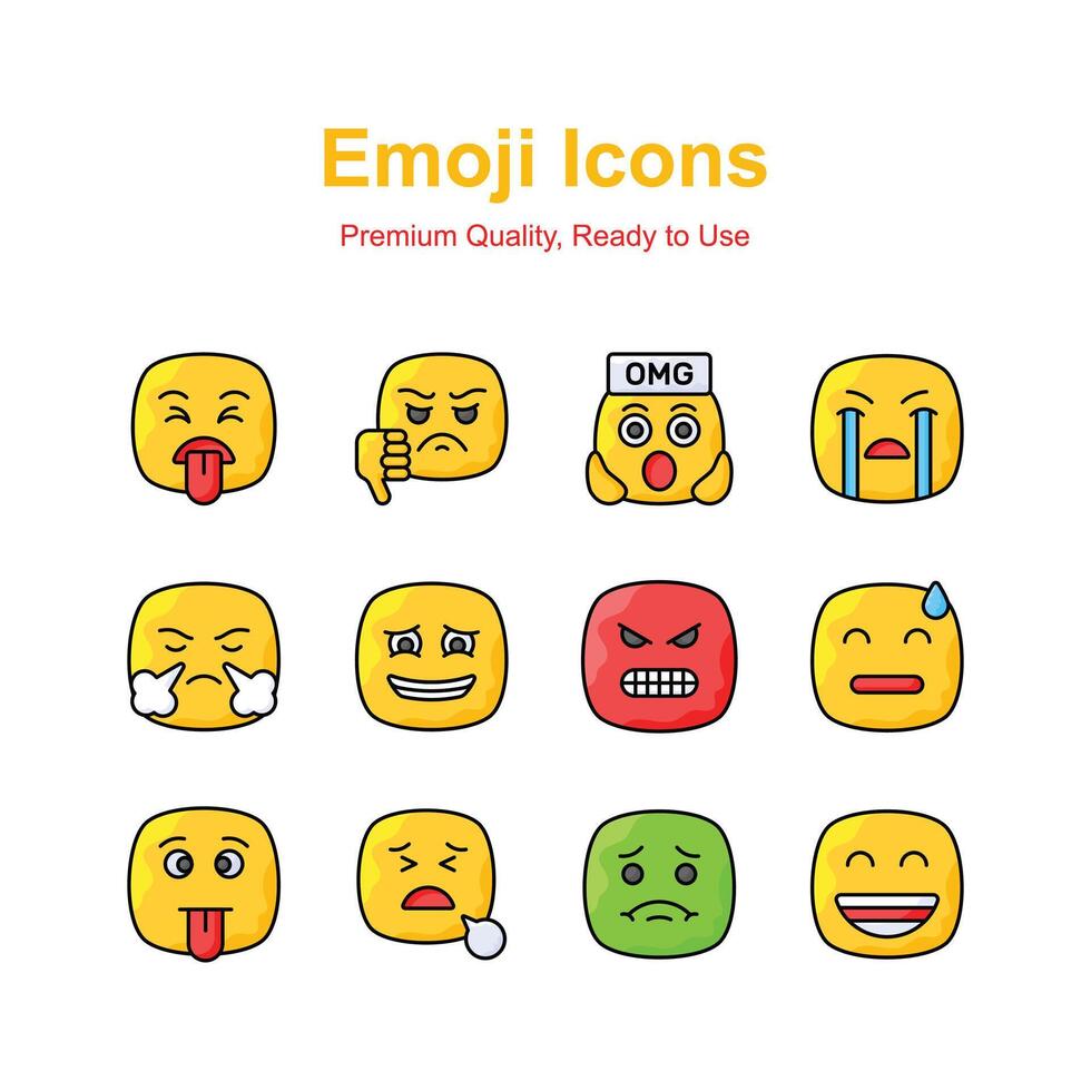 Set of emoji icons, cute expressions design vector