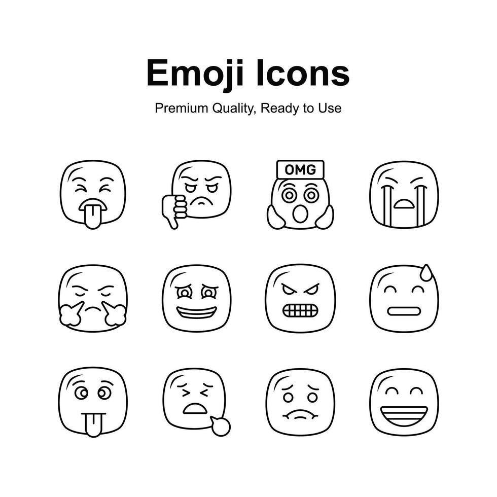 Set of emoji icons, cute expressions design vector