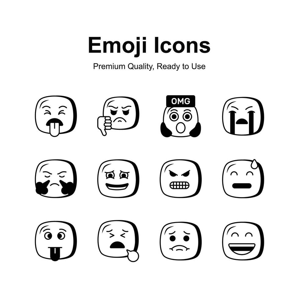 Set of emoji icons, cute expressions design vector