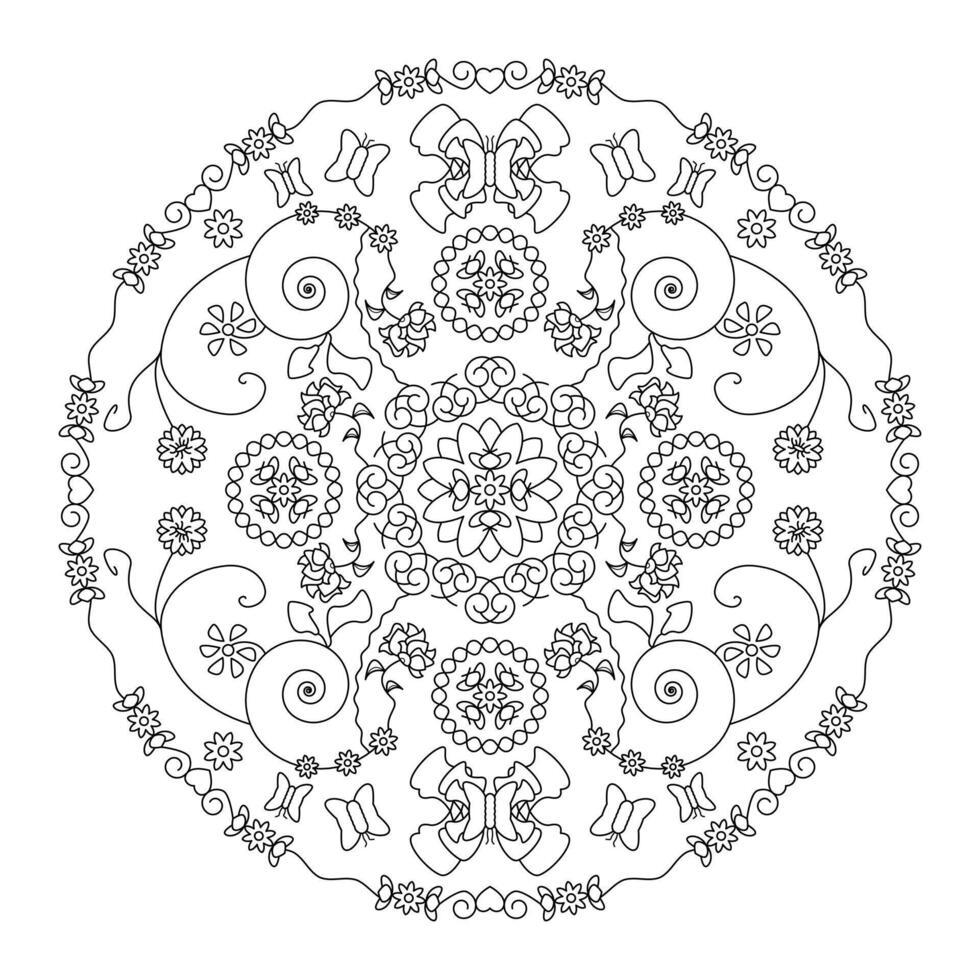 Mandala. Butterflies and flowers. vector
