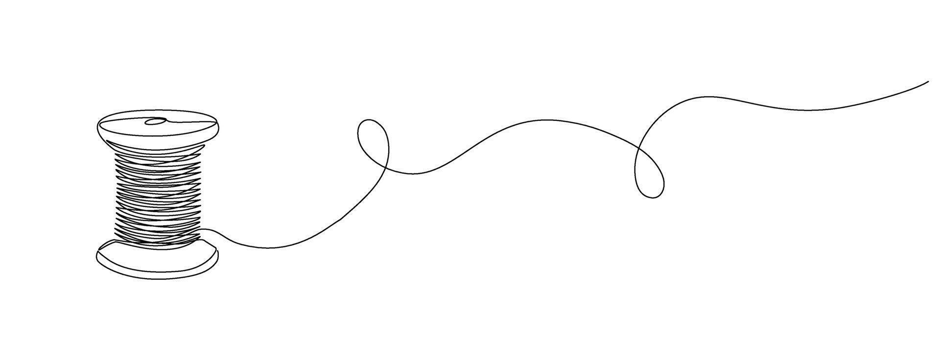 Continuous drawing of a single editable line of spool of thread. Simplified spool icon for needlework and tailor. illustration. vector