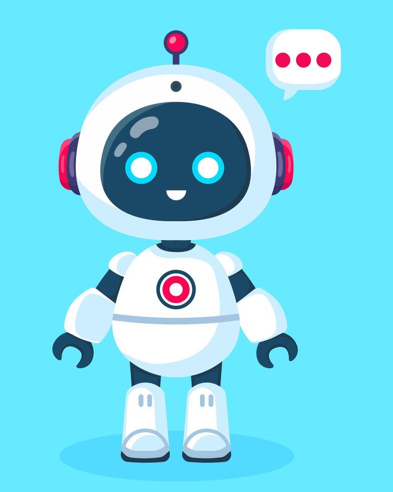 Cute cartoon robot assistant. Artificial intelligence, online support. vector