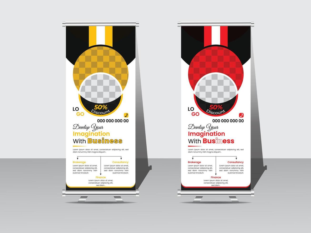 Roll up banner design template, vertical, abstract background, pull up design, modern standee and flag banner Roll up business template layout brochure leaflet-. vector