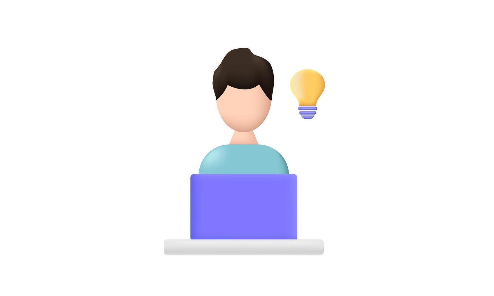 3d icon realistic concept young man working on laptop design vector
