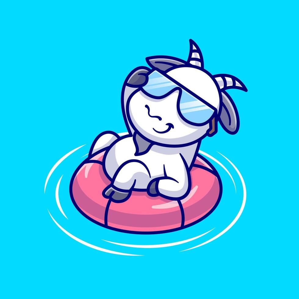 Cute Goat Chill On Swimming Pool With Glasses Cartoon vector