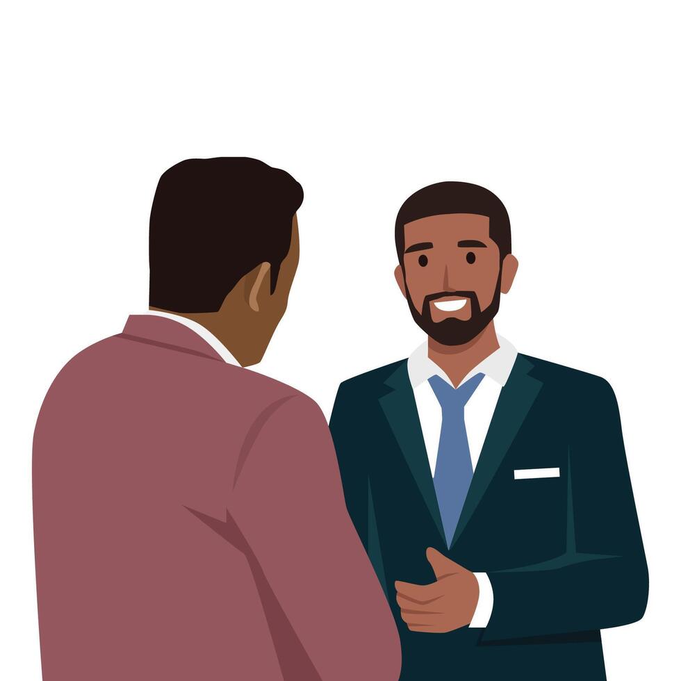 Two black men talking about business. Multi racial character. vector